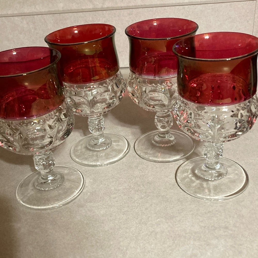 King Crown 4  cranberry thumbprint goblets